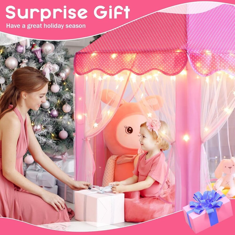 Princess Tent for Girls Large Playhouse Kids Castle with Star Lights Outdoor - Picture 2 of 9